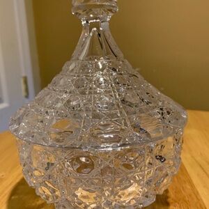 Vintage Cane And Button Heavy Crystal Candy Dish